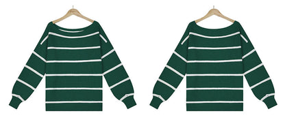 Women Off The Shoulder Striped Knitted Pullover Sweaters