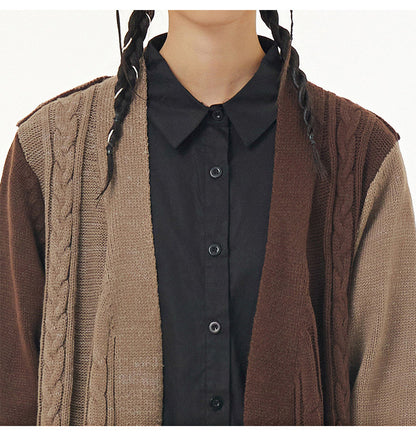 Vintage Contrast Design Long Knitted Coats