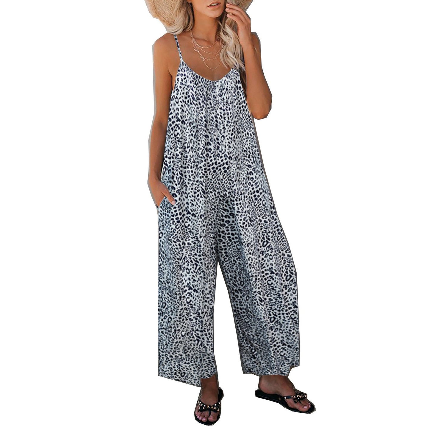 Leisure Summer Leopard Pocket Jumpsuits-STYLEGOING