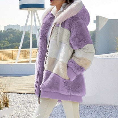 Winter Velvet Zipper Hoodies Overcoat for Women