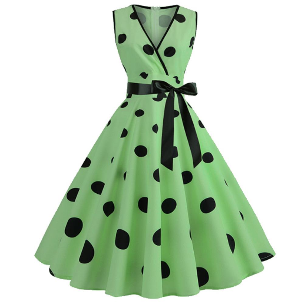 Casaul Sleeveless Dot Print Vintage Dresses-STYLEGOING