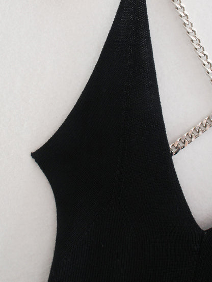 Sexy Black Backless Knitting Crossed Chains Women Dresses