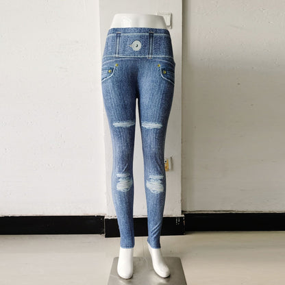 Sexy Denim Yoga Running Legging Pants for Women
