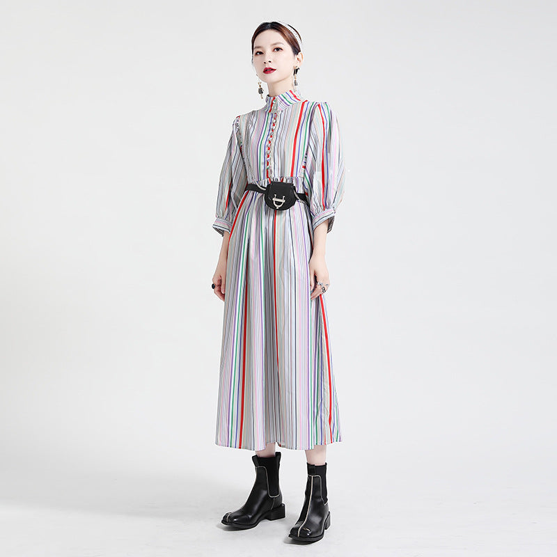Vintage Rainbow Designed Women Fall Dresses