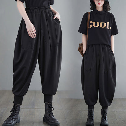 Summer Cotton Black Harem Pants for Girls