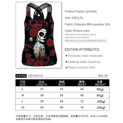 Summer 3d Human Skeleton Print Tank Tops for Women