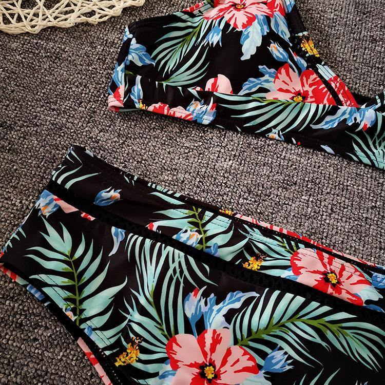 Women High Waist Floral Print V Neck Bikini-STYLEGOING