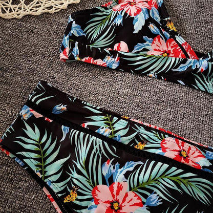 Women High Waist Floral Print V Neck Bikini-STYLEGOING