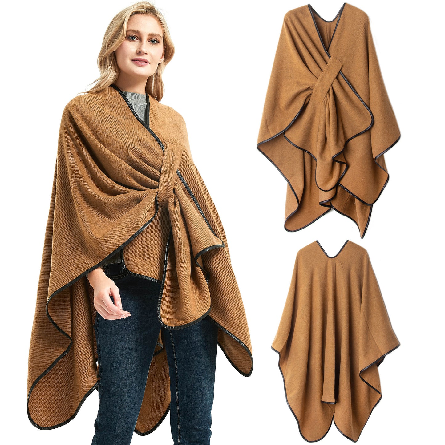 Casual Brown Shawl With Buckle Design for Women