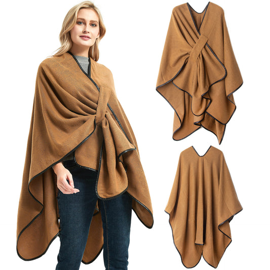 Casual Brown Shawl With Buckle Design for Women