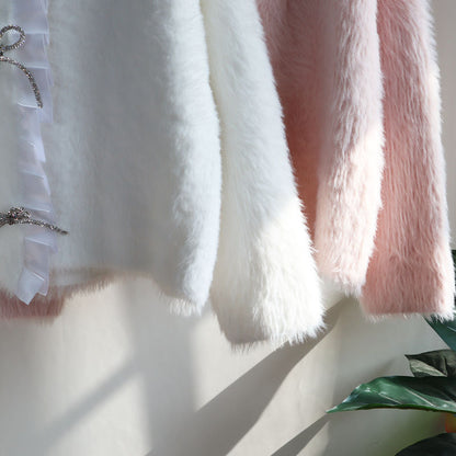 Lovely Mink Wool Bowknot Design Women Overcoat