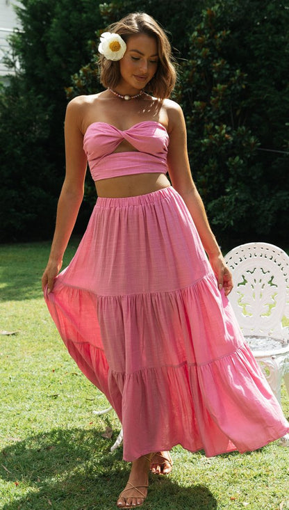 Sexy Women Strapless Tops and Skirts Suits