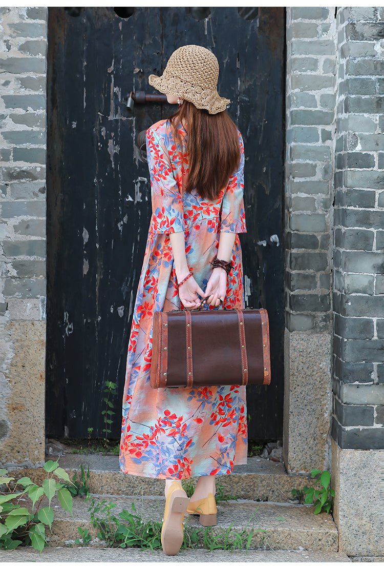 Ethinc Line Summer Half Sleeves Women Long Dresses