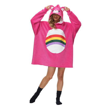 Rainbow Print Winter Warm Hoodies Wearable Sleepwear Blanket