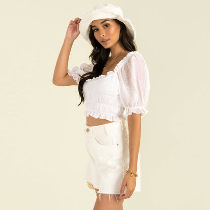Sexy Square Neckline Chiffon Midriff Baring Summer Women Tops