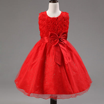 3D Rose Flower Princess Girls Dresses