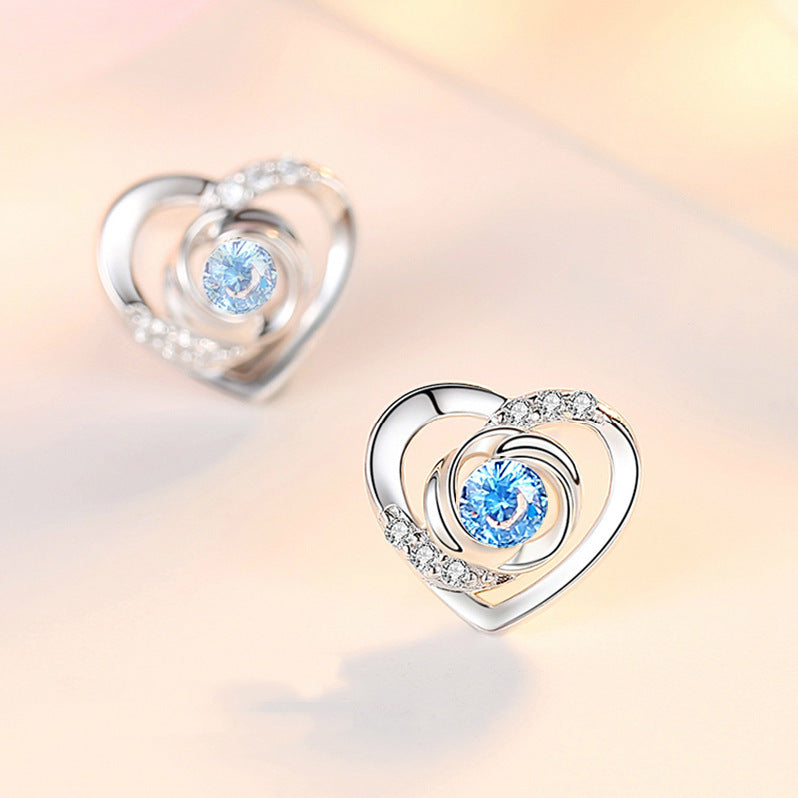 Heart Rose Design Sterling Sliver Zircon Studs