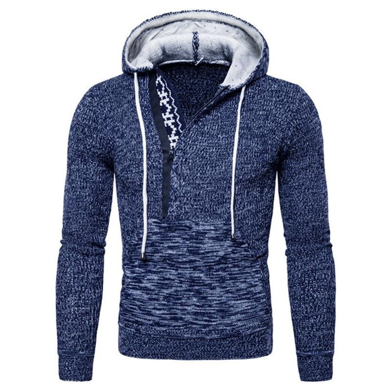 Men Knitting V Neck Zipper Hoody Sweaters-STYLEGOING