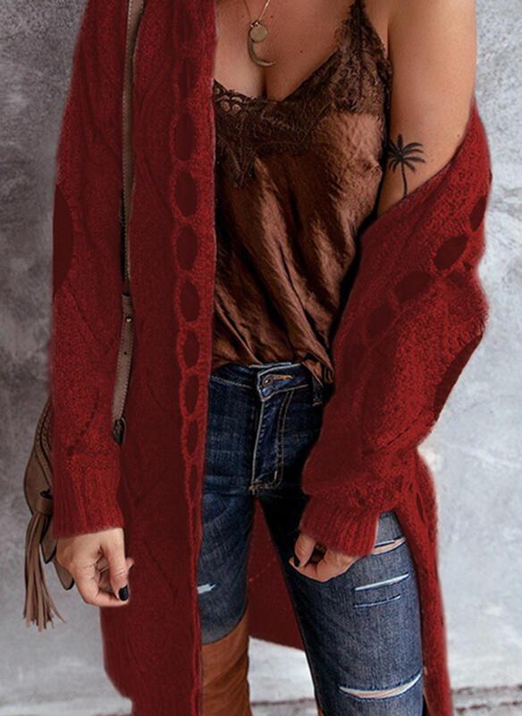 Women Knitting Long Sleeves Cardigan Sweaters-STYLEGOING