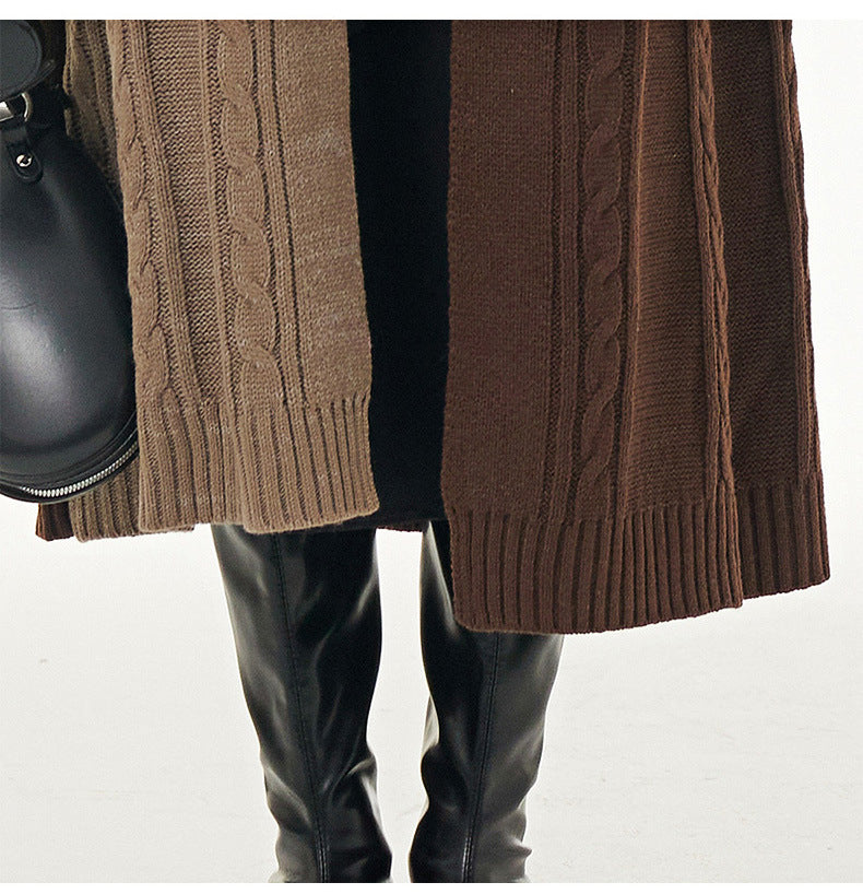 Vintage Contrast Design Long Knitted Coats