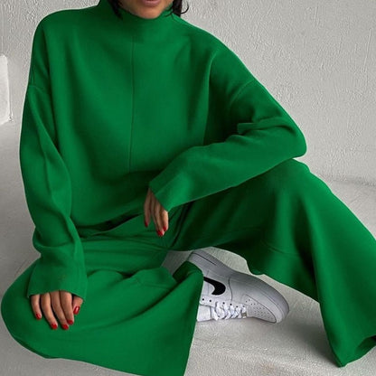 Winter Long Sleeves Knitted Tops and Wide Leg Pants
