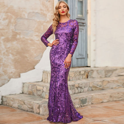 Elegant Round Neck Long Evening Dresses