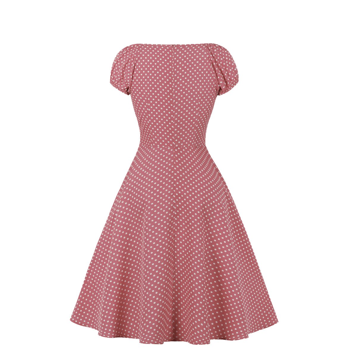 Women Short Sleeves Dot Print Vintage Dresses-STYLEGOING