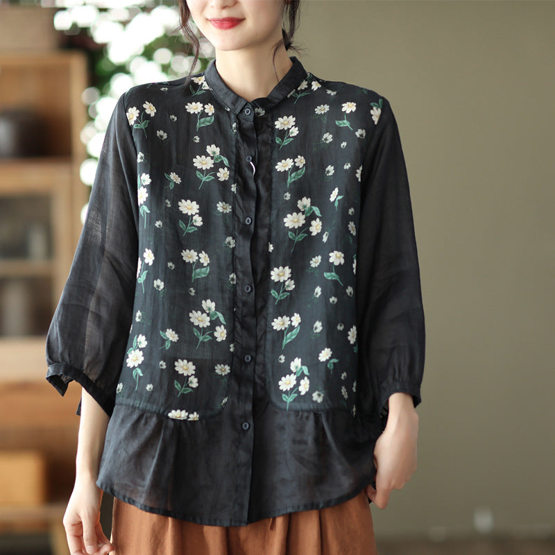 Vintage Flowers Classy Women Long Sleeves Shirts