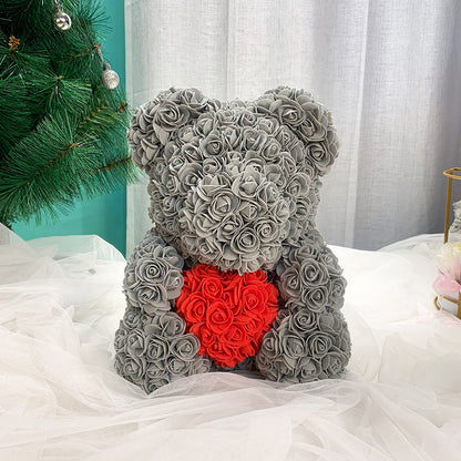 Valentine's Gift Preserved Flowers Rose Bear 25cm