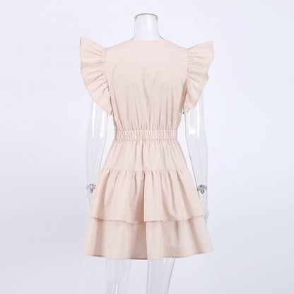 Lovely Cotton Designed Khaki Summer Mini Dresses