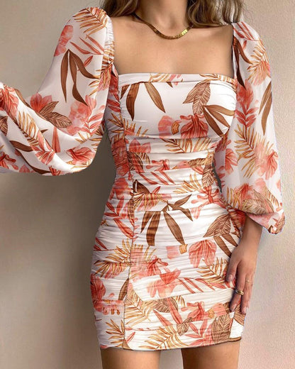 Women Square Neckline Tight Bodycon Short Dresses-STYLEGOING