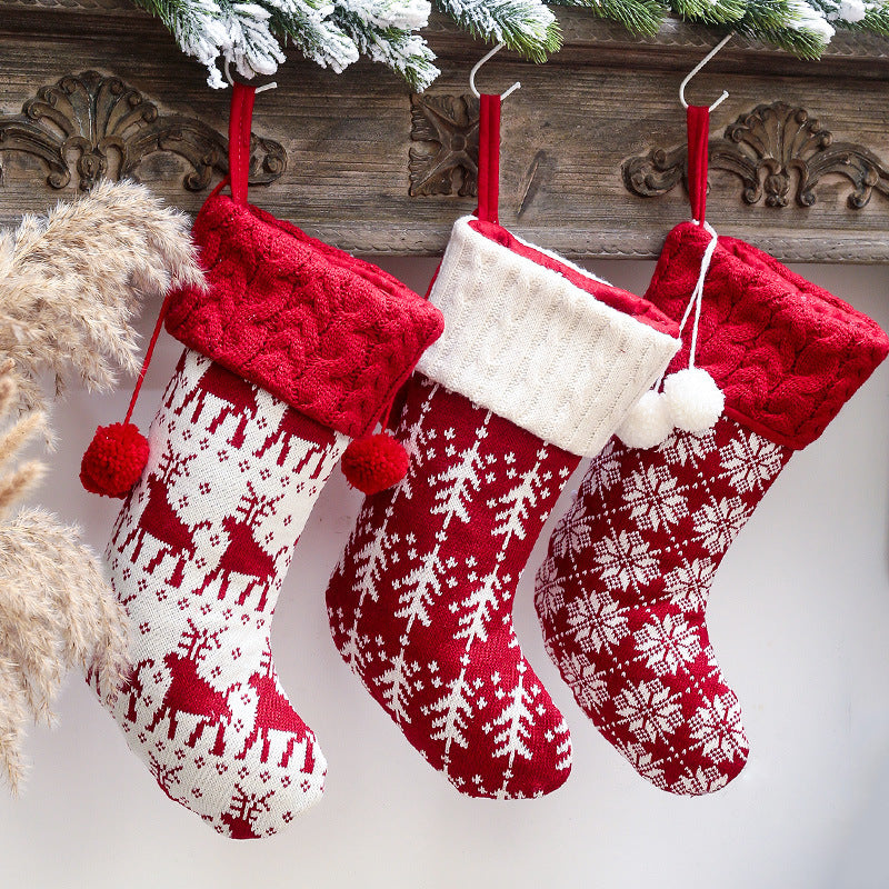Merry Christmas Knitting Elk Design Stocking Gift Bags 4pcs/Set