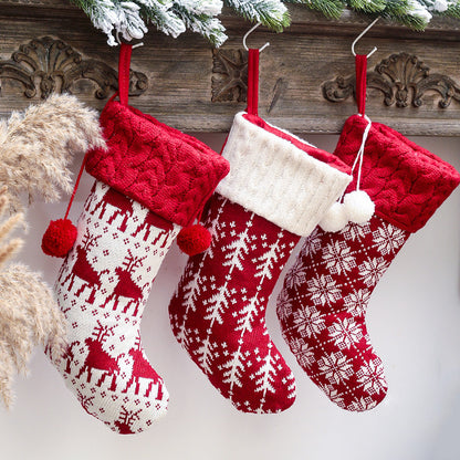 Merry Christmas Knitting Elk Design Stocking Gift Bags 4pcs/Set