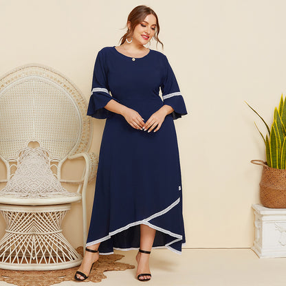 Asymmetrical Designed Blue Women Plus Sizes Dresses