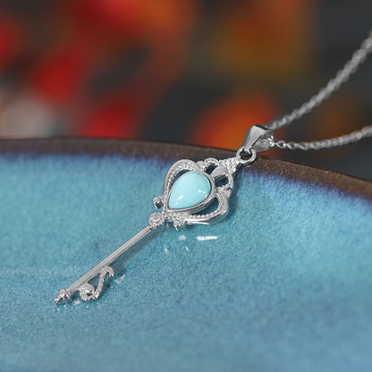 Valentine Sterling Silver Turquoise Key Shaped Necklace for Women