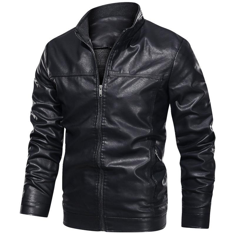 Men PU Baseball Motorcycle Jacket Coat