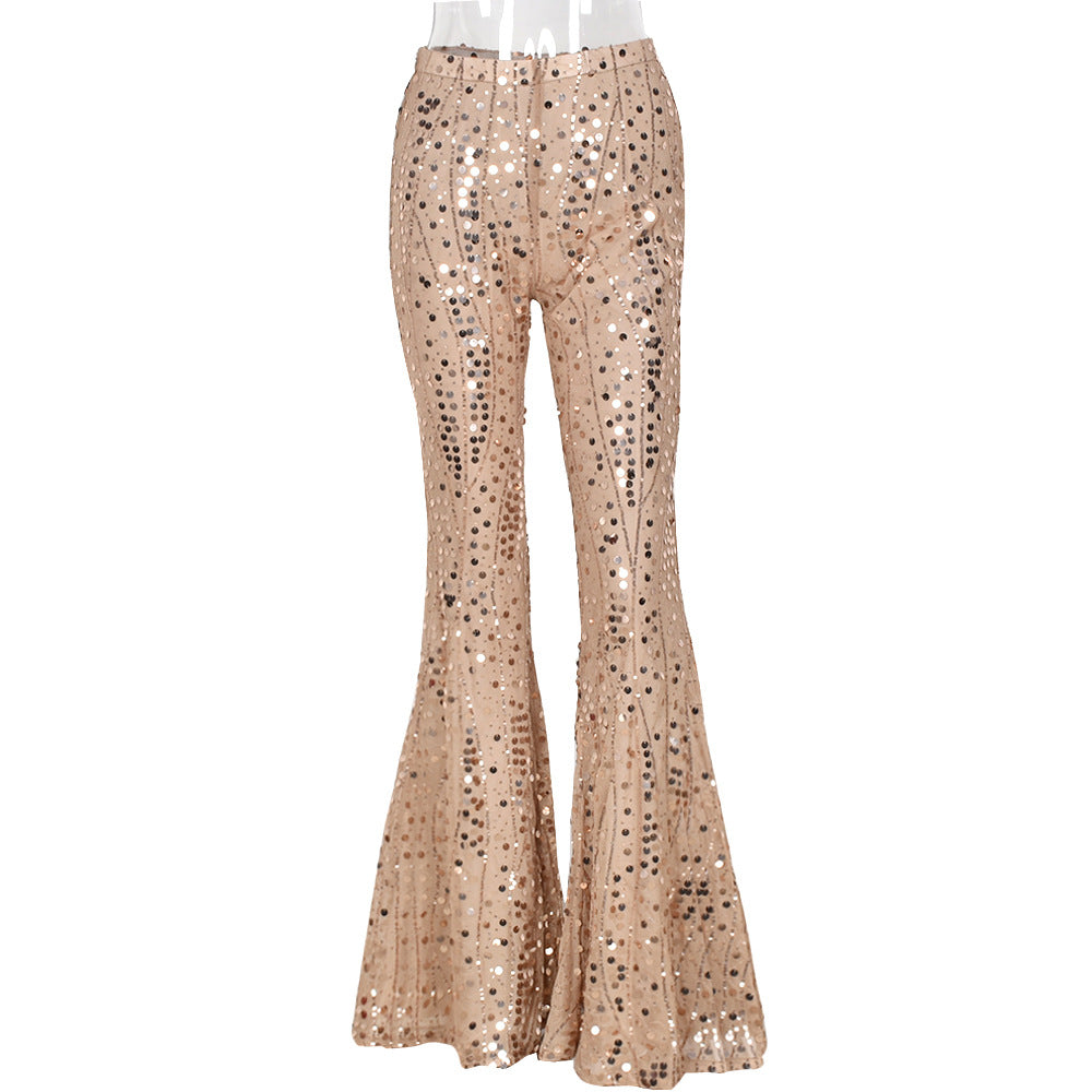 Gold Sequin Sexy Women Trumpet Pants