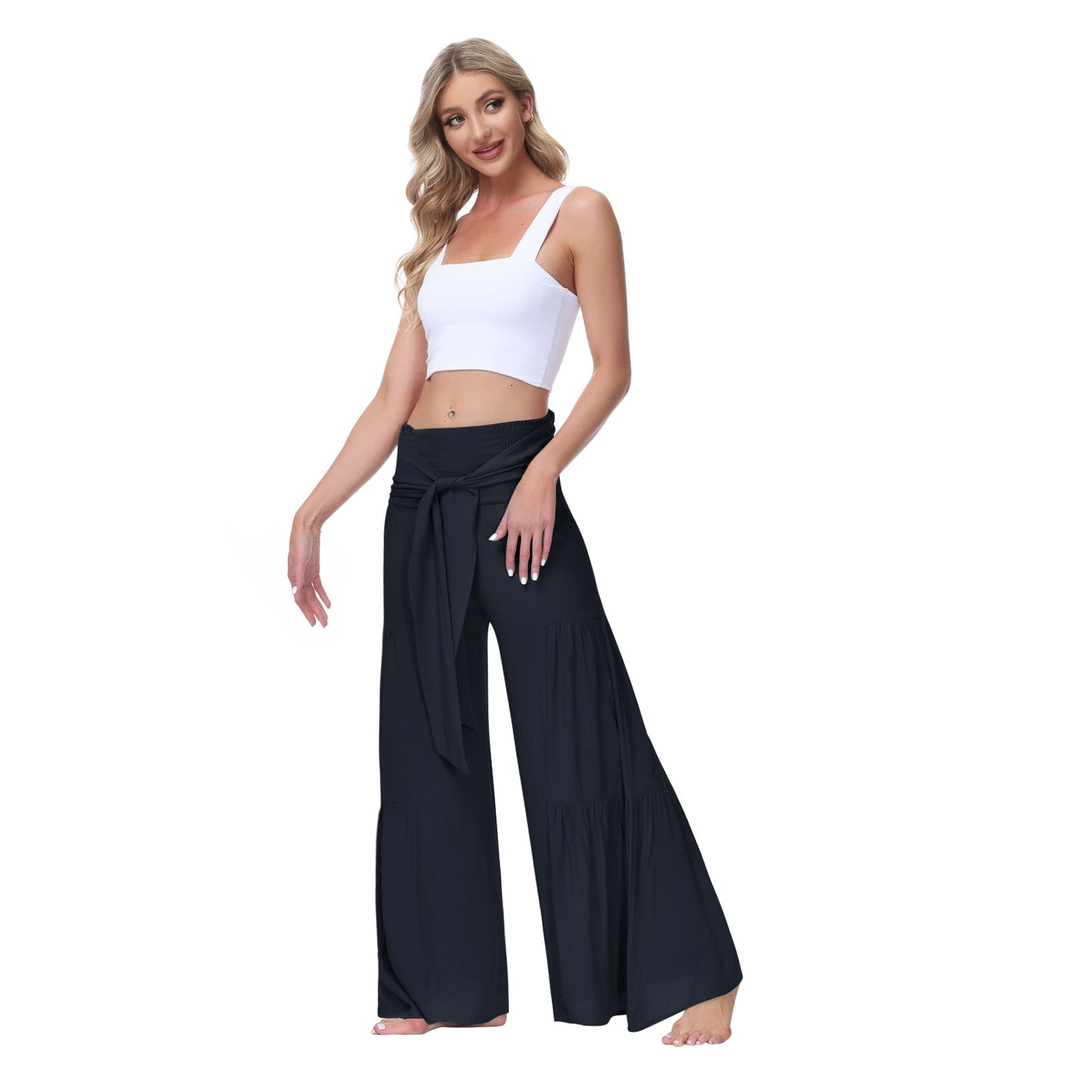 Casual Elastic Waist Wide Legs Pants