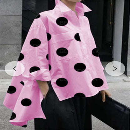 Casual Dot Print Cotton Loose Shirts for Women
