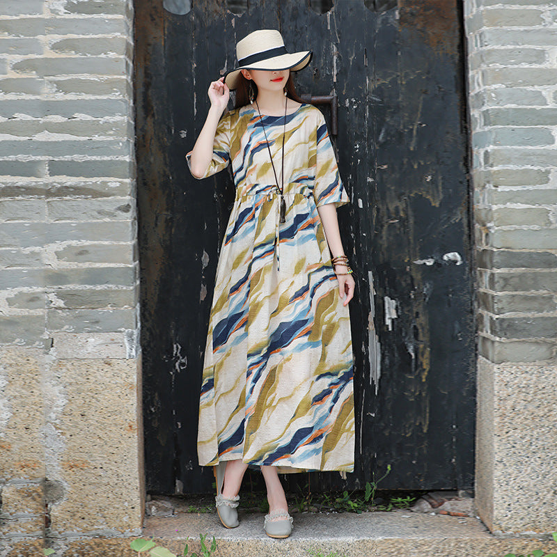 Ethinc Line Summer Half Sleeves Women Long Dresses