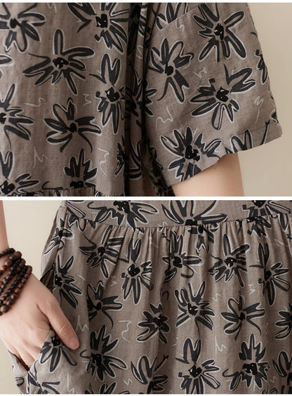 Vintage Leaf Print Plus Sizes Women Dresses