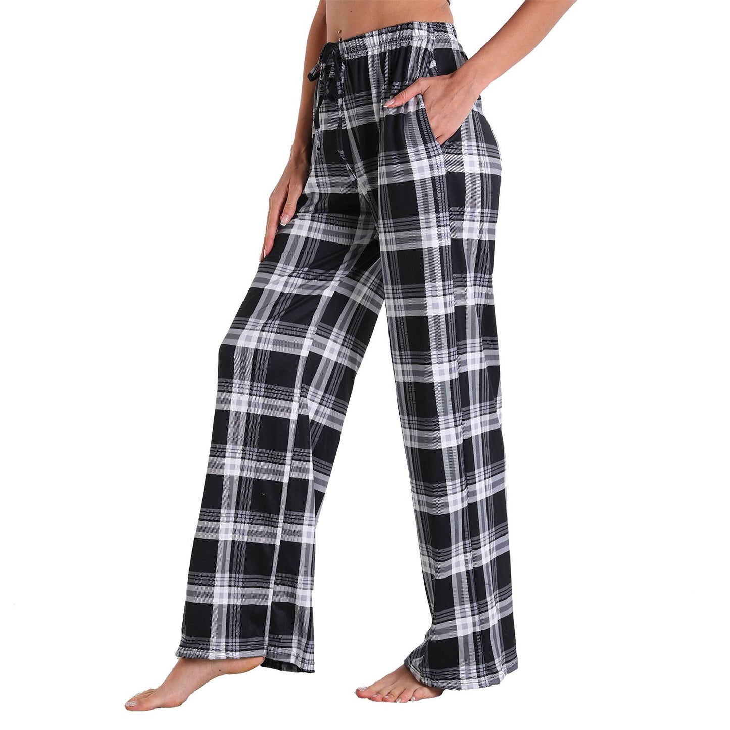 Causal Plaid Women Pajamas Pants Elastic Cord