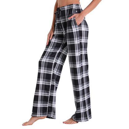 Causal Plaid Women Pajamas Pants Elastic Cord