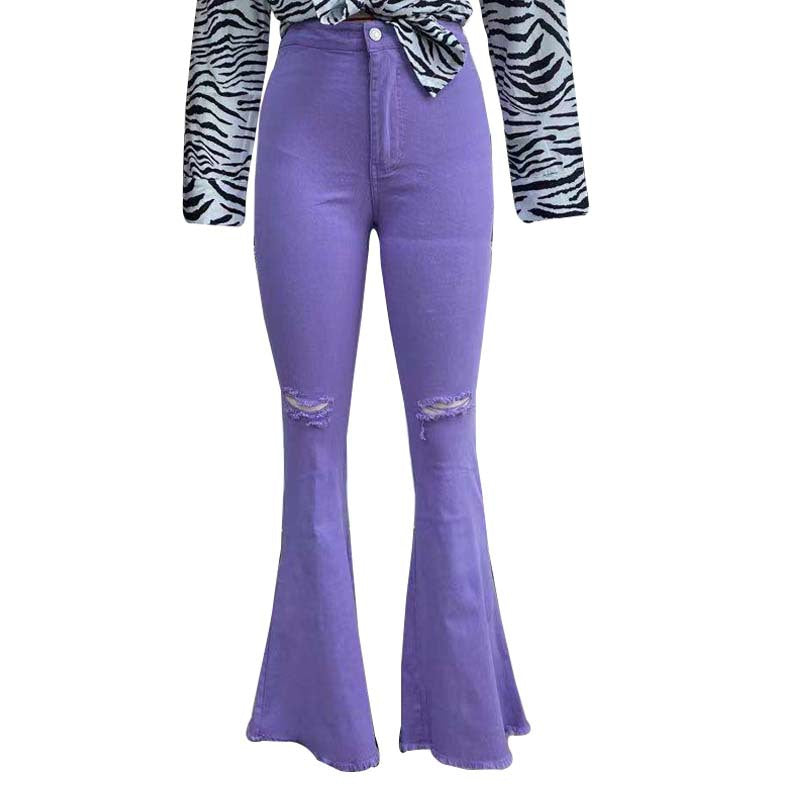 Sexy Broken Holes Trumpet Elastic Jeans