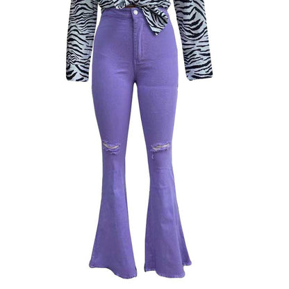 Sexy Broken Holes Trumpet Elastic Jeans