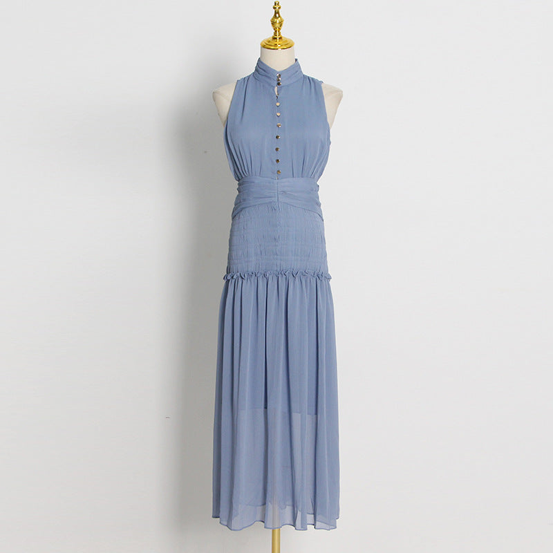 Chiffon High Neck Sleeveless Long Dresses
