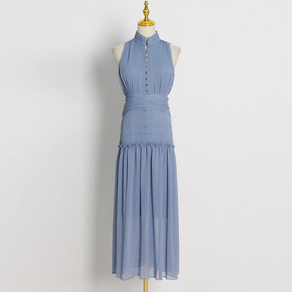 Chiffon High Neck Sleeveless Long Dresses