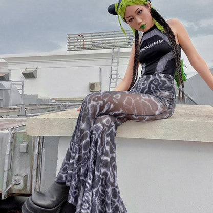 Sexy See Throught High Waist Trumpet Long Pants