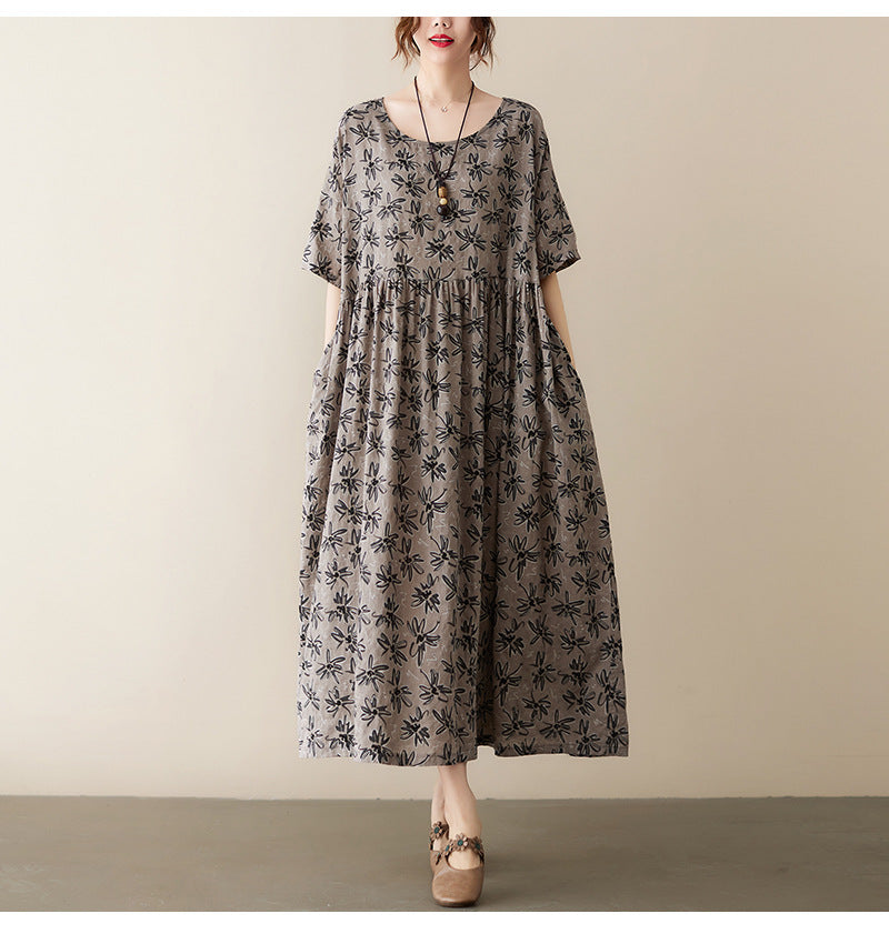 Vintage Leaf Print Plus Sizes Women Dresses