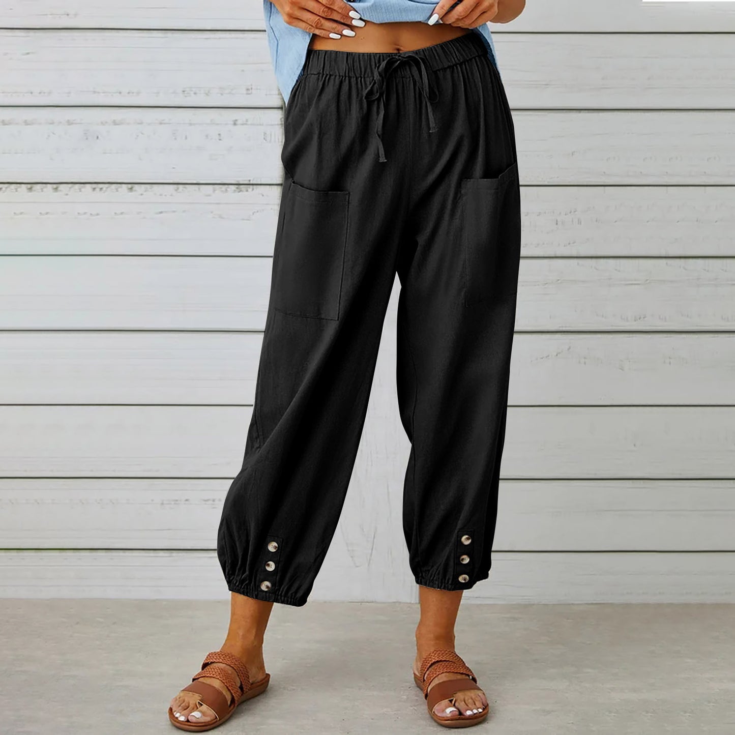 Casual High Waist Linen Wide Legs Pants for Women
